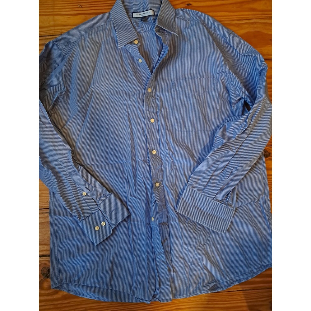 Tommy Hilfiger blue&white striped button down Shirt size L J10
